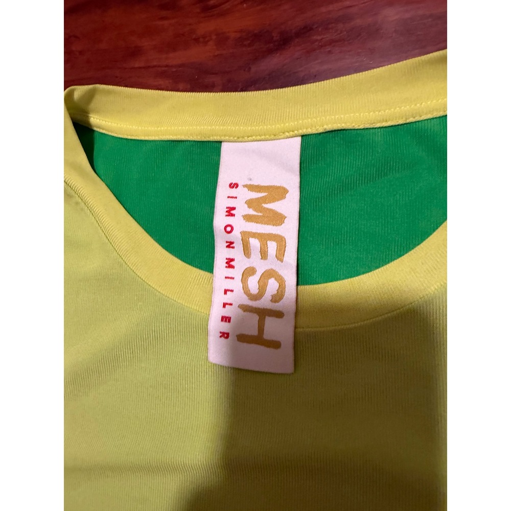 Simon Miller MESH Long Sleeve Crop Top Lime Yellow Green Layered Crew Neck L - Picture 5 of 8